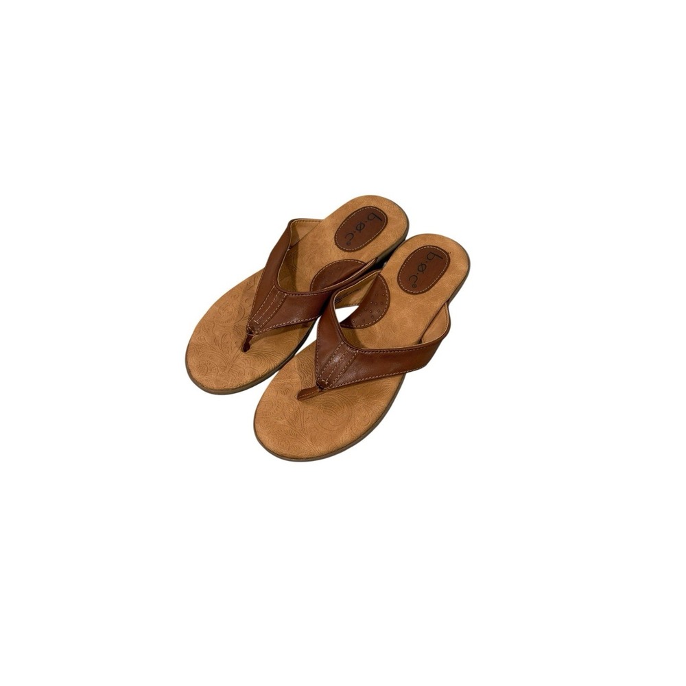 B.O.C Zita Brown Faux Leather Flip-Flops Slip-On Sandals Womens Sz 8 M